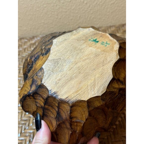 Burl Wooden Carved Decorative Bowl With Handle - Picture 6 of 8